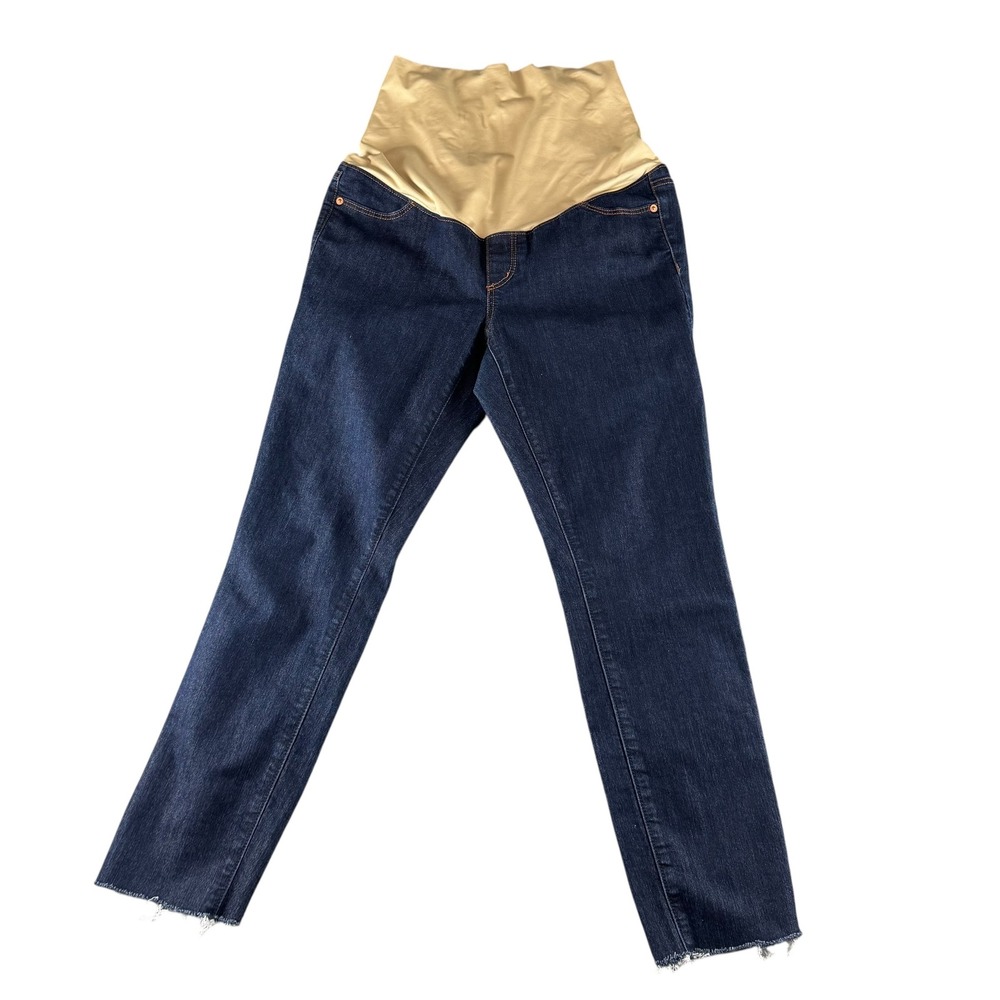 Loft Maternity Skinny Jeans‎ Dark Wash Raw Hem Full Belly Panel Blue 10M